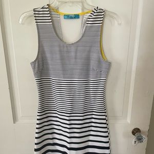 White and Black Stripe Shirt with Yellow Accent